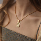 Textured Rectangle Letter Initial Necklace — product detail