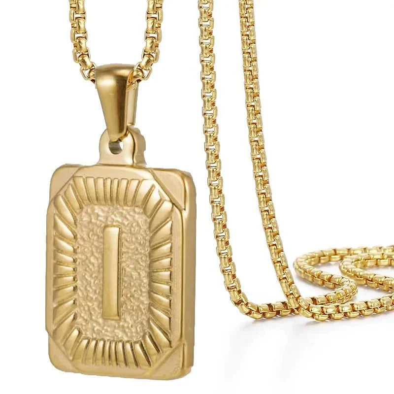 Textured Rectangle Letter Initial Necklace — product detail