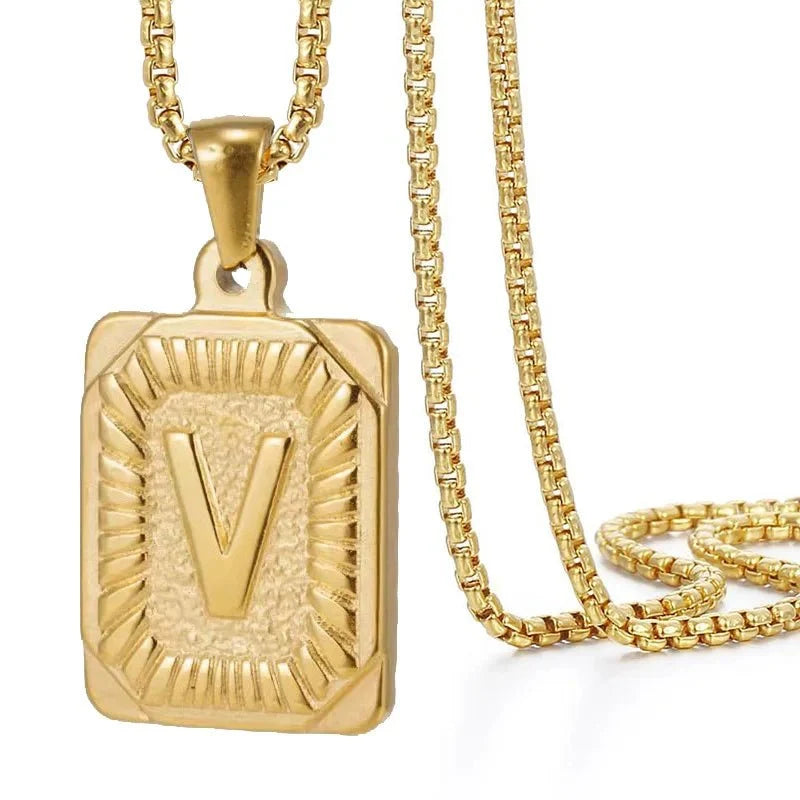 Textured Rectangle Letter Initial Necklace — product detail