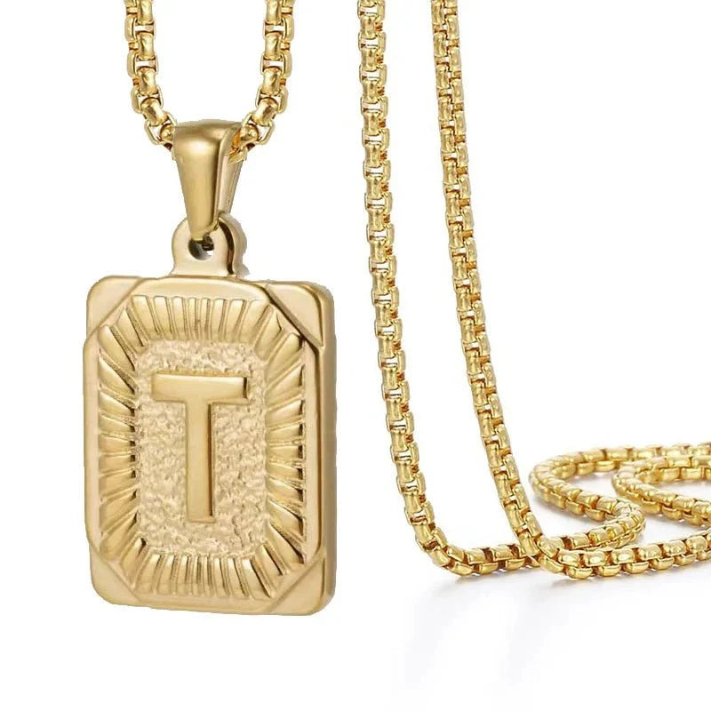 Textured Rectangle Letter Initial Necklace — product detail