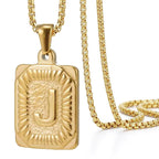 Textured Rectangle Letter Initial Necklace — product detail