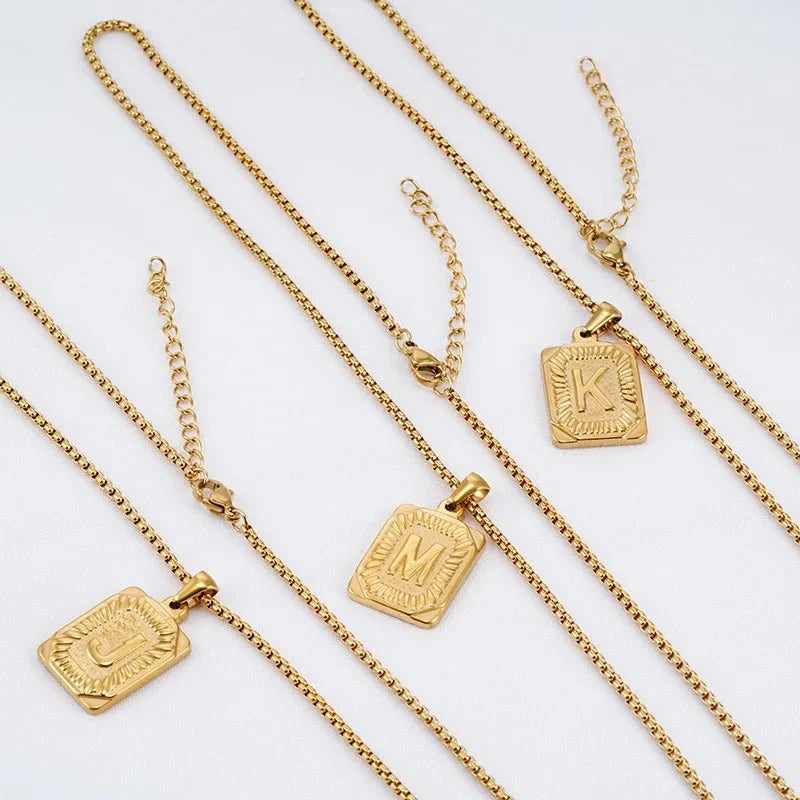 Textured Rectangle Letter Initial Necklace — product detail