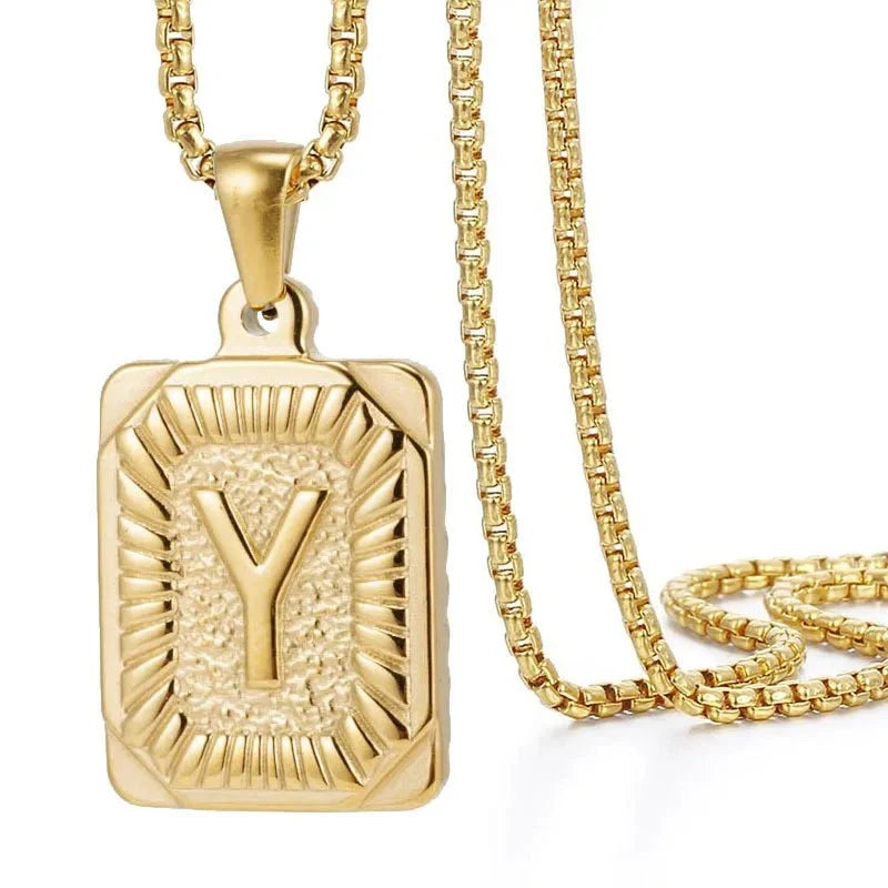 Textured Rectangle Letter Initial Necklace — product detail