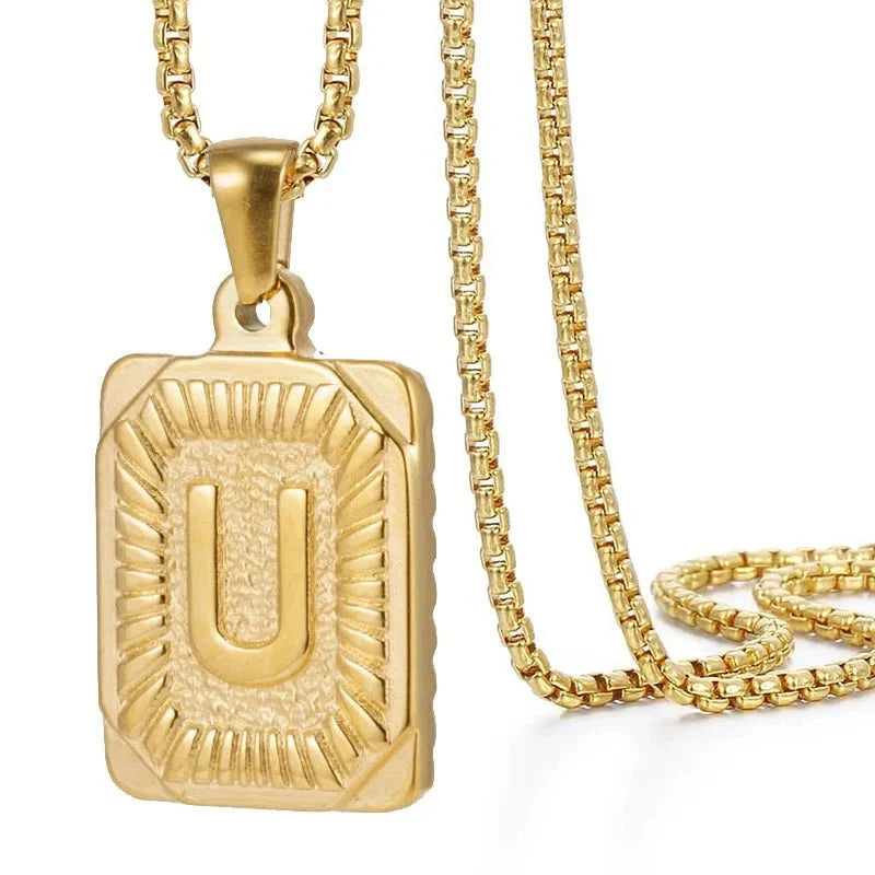 Textured Rectangle Letter Initial Necklace — product detail