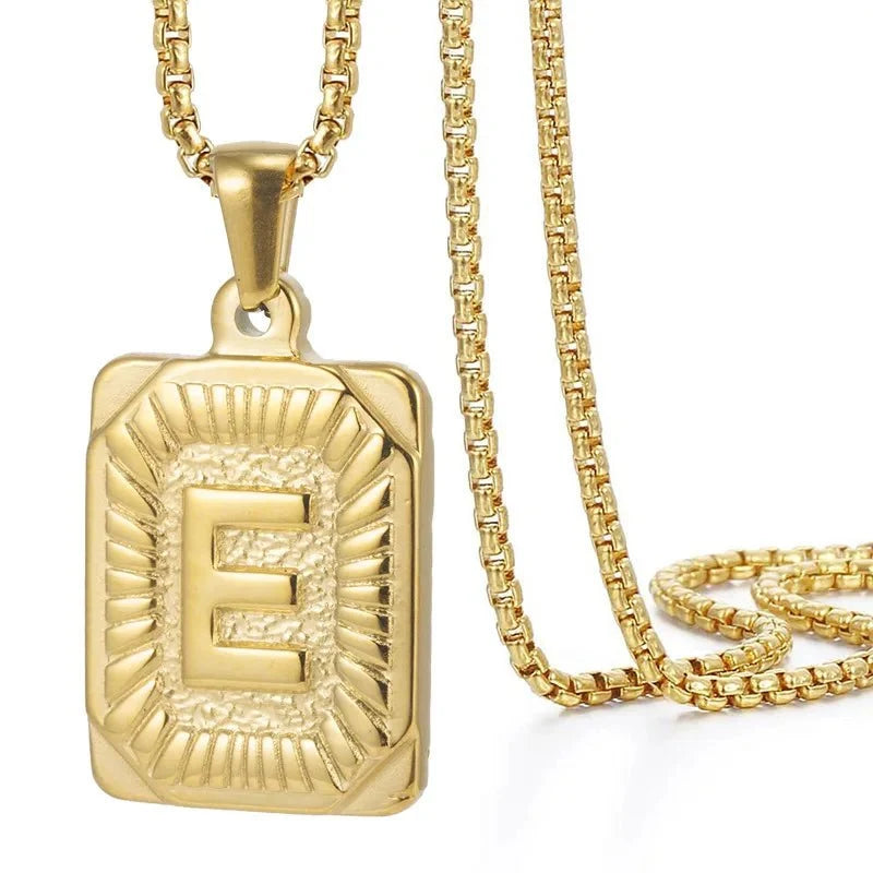 Textured Rectangle Letter Initial Necklace — product detail