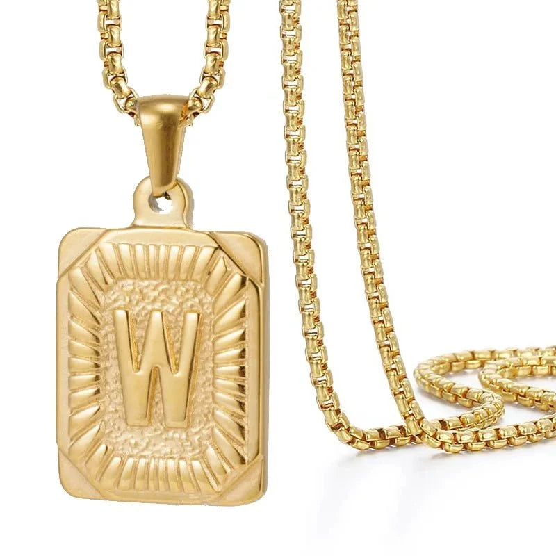 Textured Rectangle Letter Initial Necklace — product detail