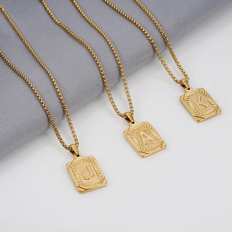 Textured Rectangle Letter Initial Necklace — product detail