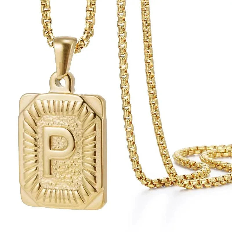 Textured Rectangle Letter Initial Necklace — product detail