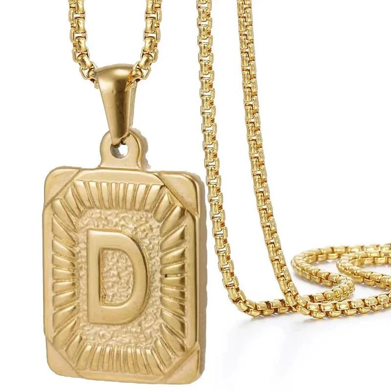 Textured Rectangle Letter Initial Necklace — product detail