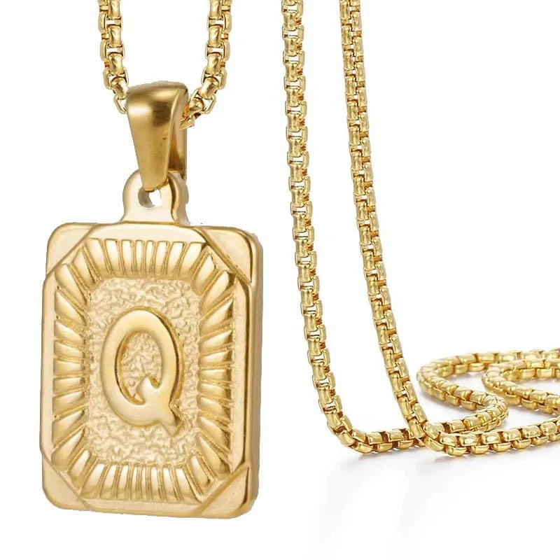 Textured Rectangle Letter Initial Necklace — product detail