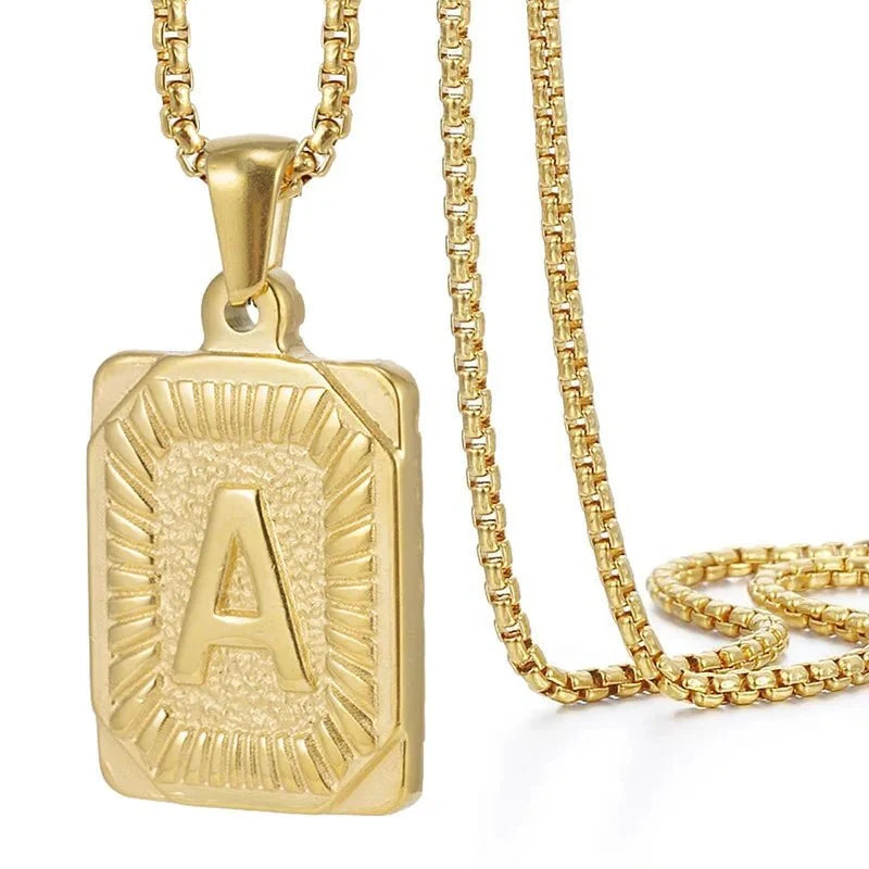 Textured Rectangle Letter Initial Necklace — product detail