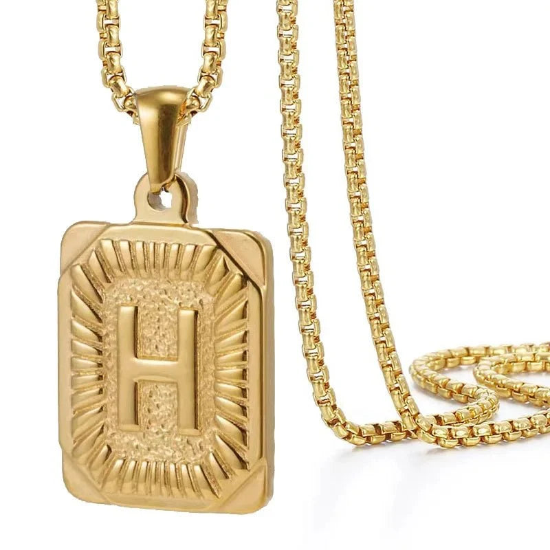 Textured Rectangle Letter Initial Necklace — product detail