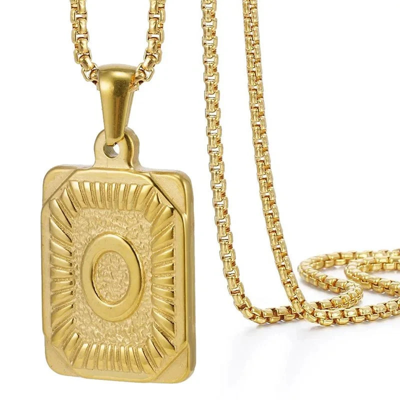 Textured Rectangle Letter Initial Necklace — product detail