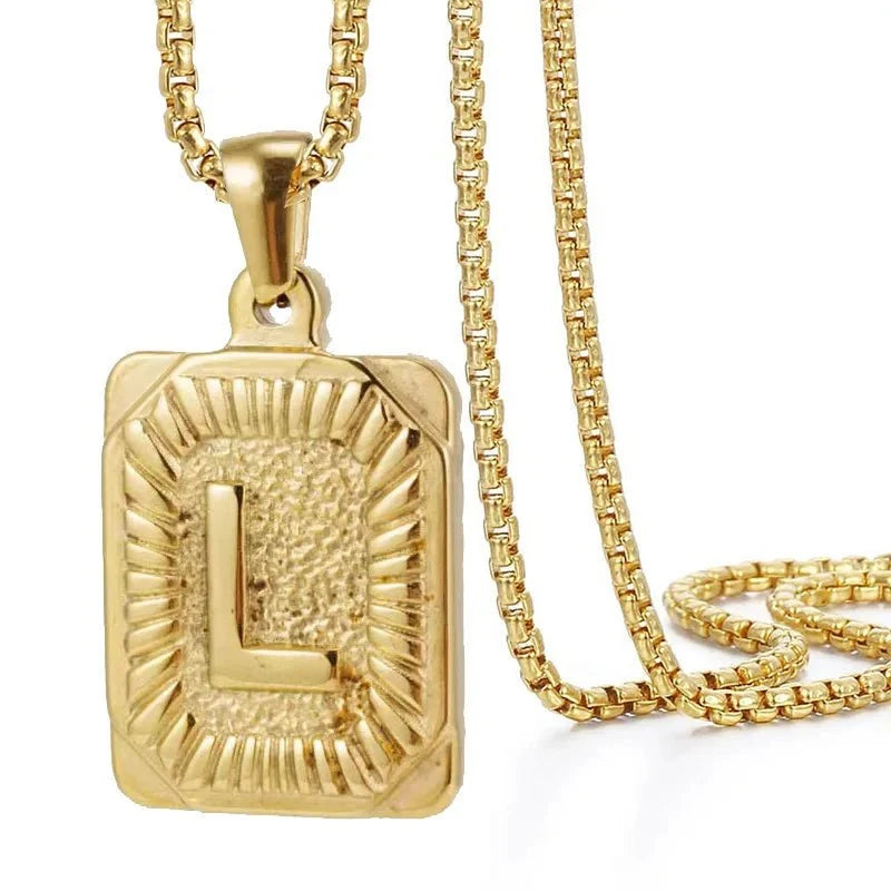 Textured Rectangle Letter Initial Necklace — product detail
