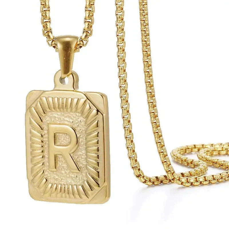 Textured Rectangle Letter Initial Necklace — product detail