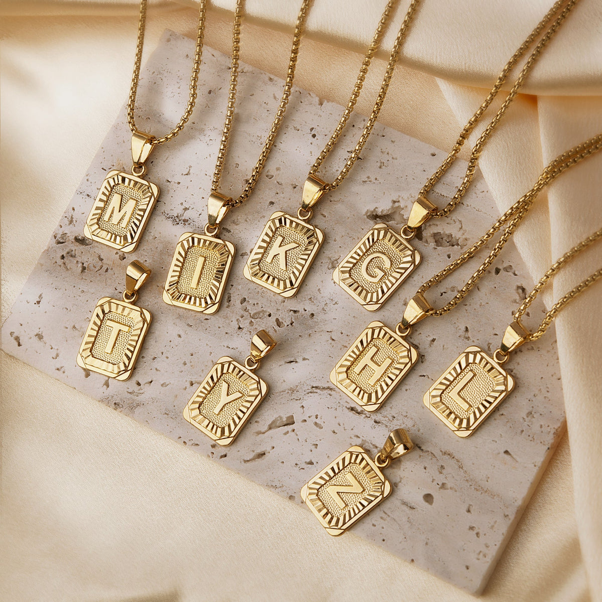 Textured Rectangle Letter Initial Necklace — product detail