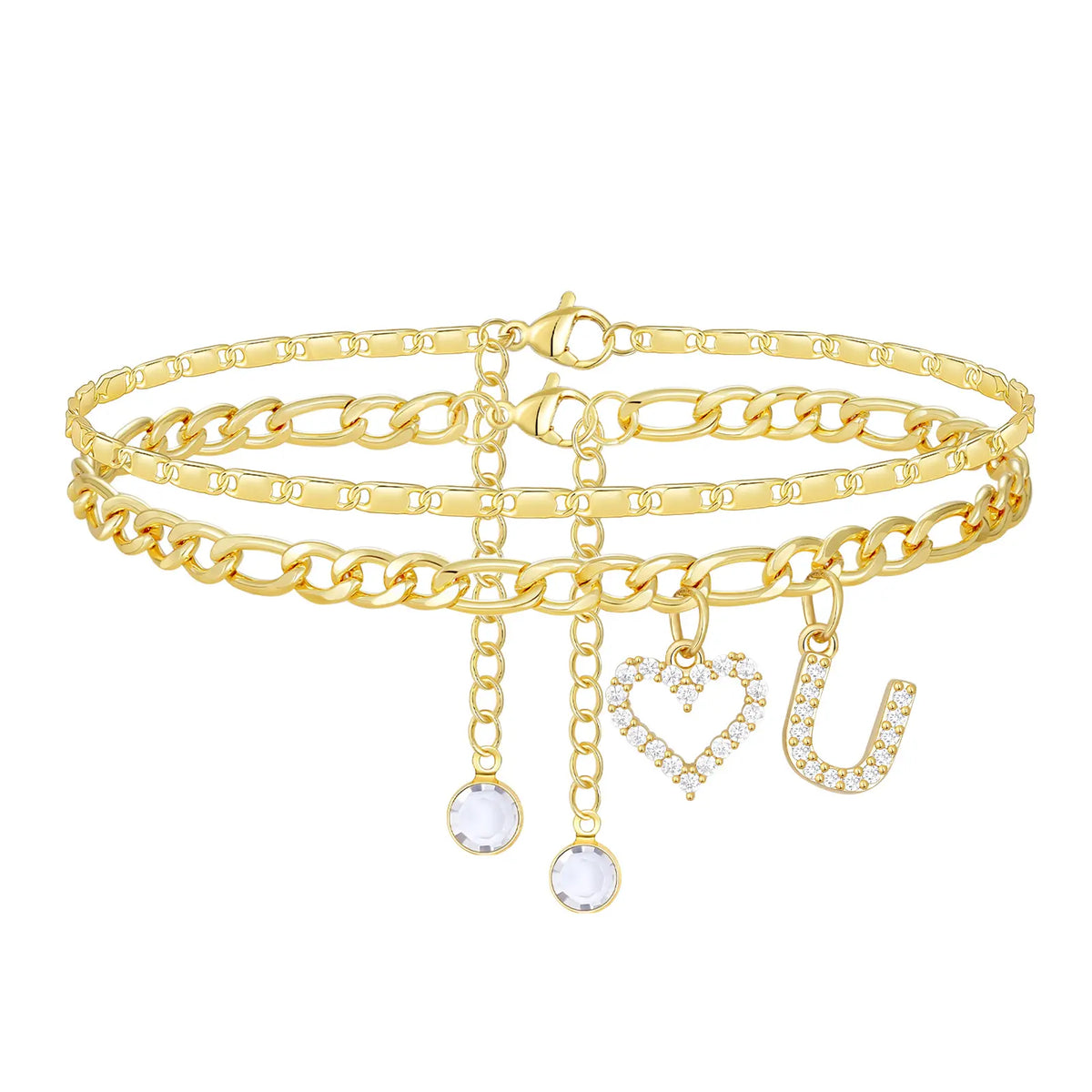 2pc 14k Letter Initial & Sparkling Heart Anklet — product detail