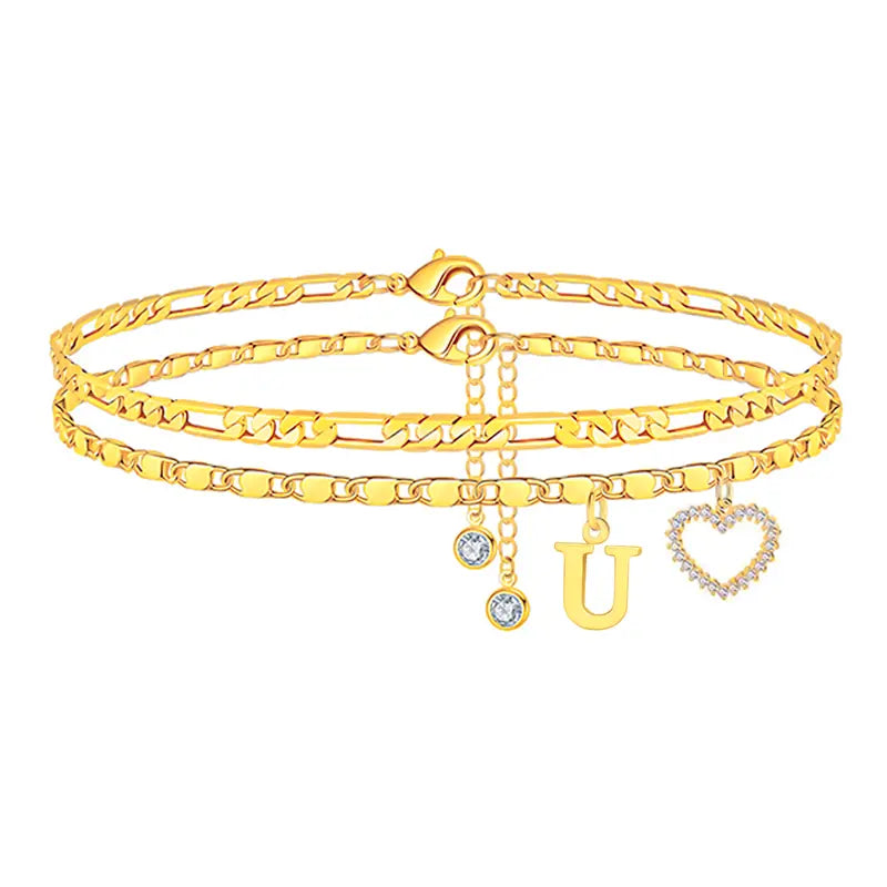 2pc 14k Letter Initial & Sparkling Heart Anklet — product detail
