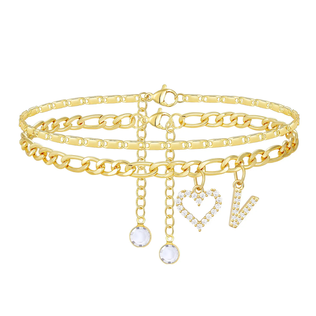 2pc 14k Letter Initial & Sparkling Heart Anklet — product detail