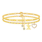2pc 14k Letter Initial & Sparkling Heart Anklet — product detail