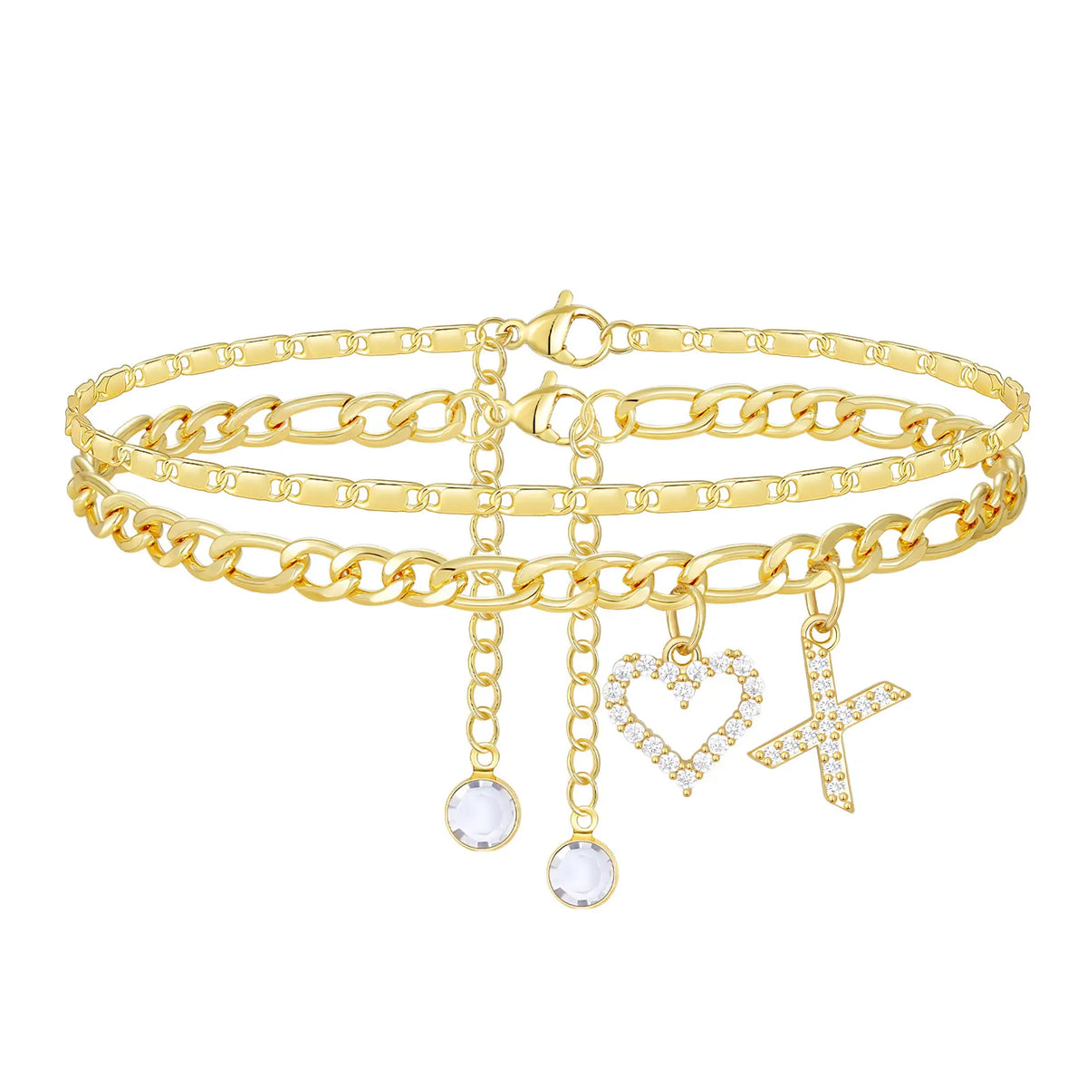 2pc 14k Letter Initial & Sparkling Heart Anklet — product detail