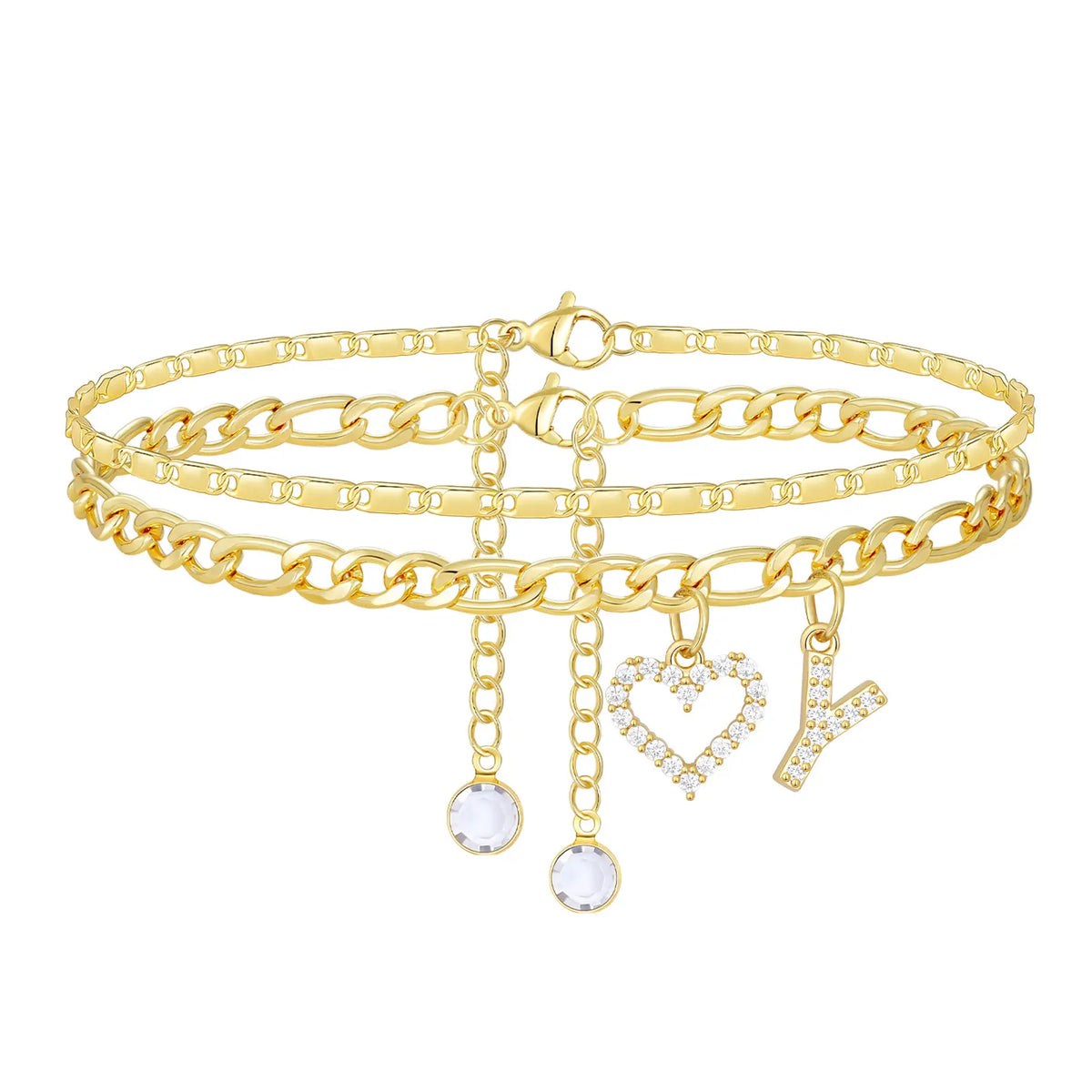 2pc 14k Letter Initial & Sparkling Heart Anklet — product detail