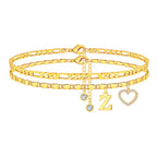 2pc 14k Letter Initial & Sparkling Heart Anklet — product detail