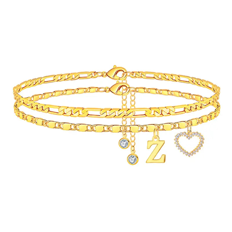 2pc 14k Letter Initial & Sparkling Heart Anklet — product detail